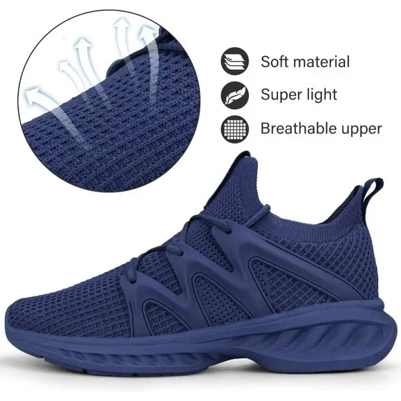 Women's All Blue Lightweight Walking Workout Tennis Gym Non Slip Sneakers Shoes - Picture 4 of 7